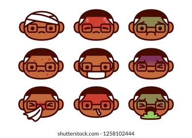 Vector Set Of Cartoon Sick Characters Isolated On White Background