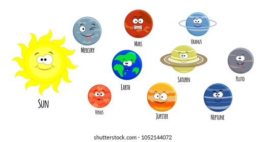 Vector set of cartoon  solar system planets.  Solar system illustration.
