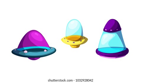 Vector set of cartoon Spaceship and spacecrafts. Ufo. isolated on a white background