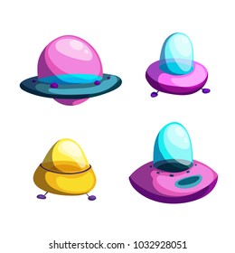 Vector set of cartoon Spaceship and spacecrafts. Ufo. isolated on a white background