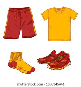 Vector Set of Cartoon Sport Clothes. Running Outfit.