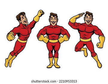 Vector Set of Cartoon Super Hero Character