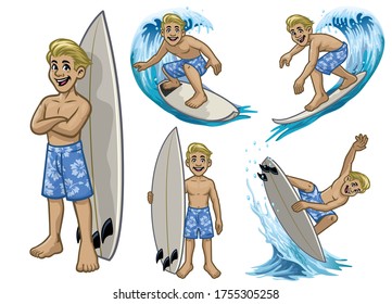 Vector Set Of Cartoon Surfer Boy