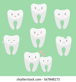Vector set of cartoon teeth emotions
