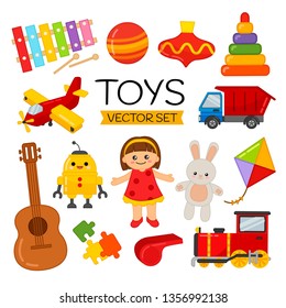 Vector set of cartoon toys for children.
