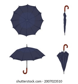 Vector Set of Cartoon Umbrellas. Different View and Variation.