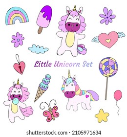 vector set of cartoon unicorn doodle with other cute object
