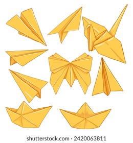 Vector Set of Cartoon Yellow Paper Origami