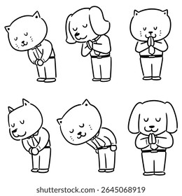 vector set of cat and dog feeling thankful