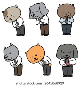 vector set of cat and dog feeling thankful
