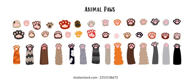 Vector Set of Cat or Dog Footprints. Doodle Elements. Paw Print Icon, Diary and Notebook Stickers, Different Animal’s Footprints, Big Collection, Cricut Print