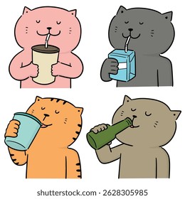 vector set of cat drinking