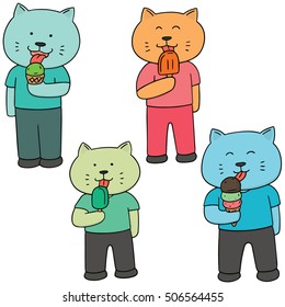 vector set of cat eating ice cream