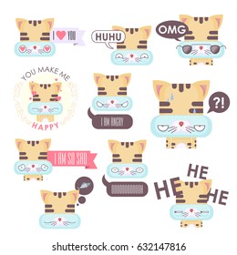 Vector set of cat emoticons. Animal collection.
