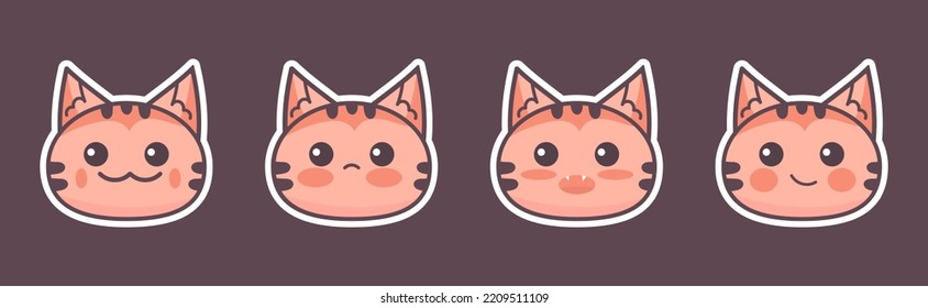 Vector Set cat faces flat style. flat. Red orange ginger Cartoon cat emotions sticker set. Cute cat character