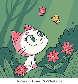 Vector set cat flower butterfly star natural forest