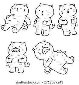 Conjunto de Vector de gato con el estómago lleno