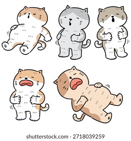Conjunto de Vector de gato con el estómago lleno