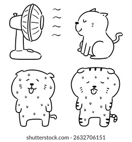 vector set of cat in hot weather
