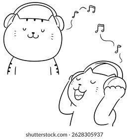 vector set of cat listening music