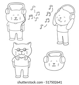 vector set of cat listening music