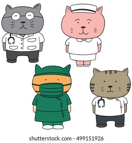 vector set of cat in medical staff uniform