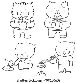 vector set of cat planting tree