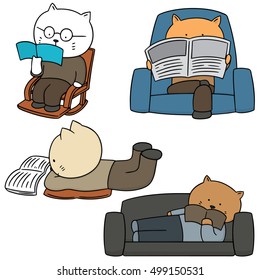 vector set of cat reading