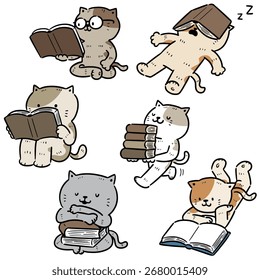 vector set of cat reading book
