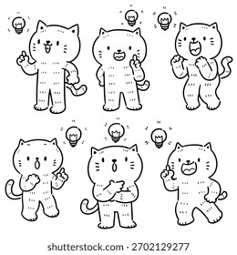 vector set of cat and thinking bulb