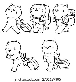 conjunto vetorial de viagem do gato
