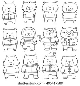 vector set of cat wearing clothes