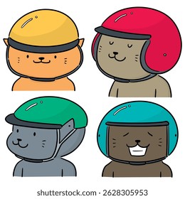 vector set of cat wearing helmet
