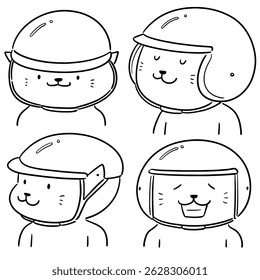 vector set of cat wearing helmet