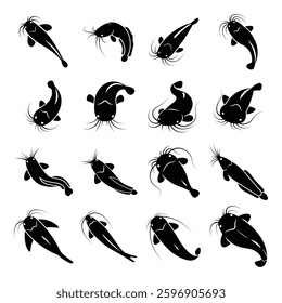 vector set of catfish illustration isolated on white background.
