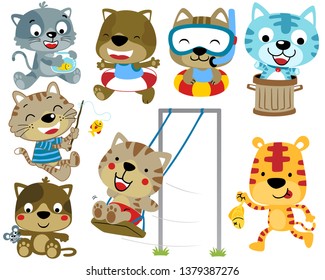 Vector set of cats cartoon in different activity