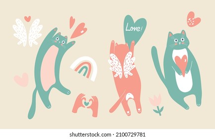 vector set with cats for valentine's day