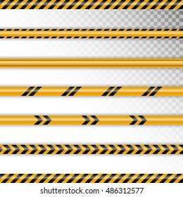 Vector set caution tapes on transparent background. Tapes with shadow and different tapes without signs. Fully editable file for your projects.