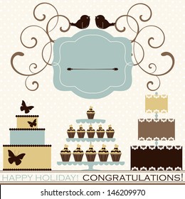 Vector set of celebration or holiday icons in vintage colors.