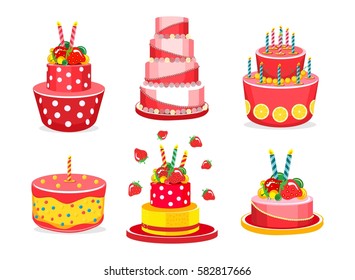 Vector set of celebratory cake on a white background