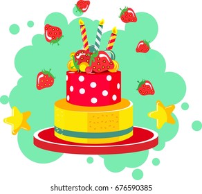 Vector set of celebratory cake on a white background