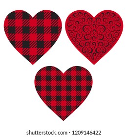Vector Set Cell Heart backgrounds red and black color. Abstract checkered backdrop fashion cloth cage isolated on white