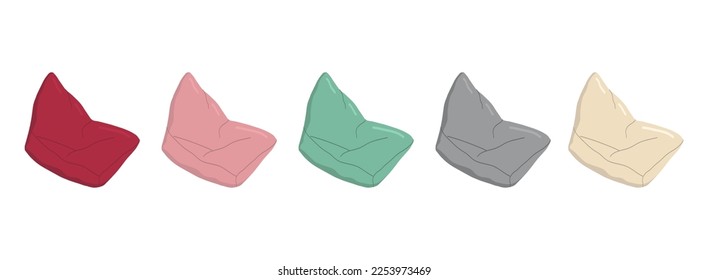 Vector set of chair bags. Comfortable and soft frameless furniture.
