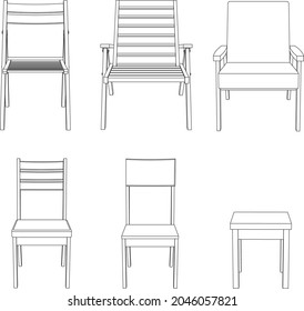 Vector set of chairs front view outline illustration