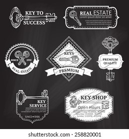 Vector set of chalk badges, labels, logo templates and frames. Retro simple design elements. There is place for your text.