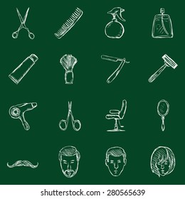 Vector Set of Chalk Barber Shop Icons