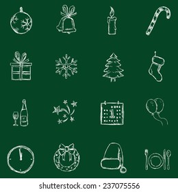 Vector Set of Chalk Christmas and New Year Icons