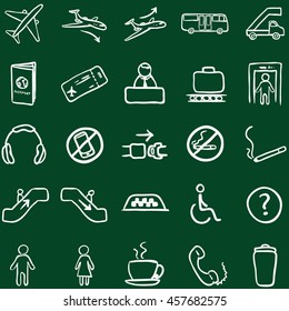 Vector Set of Chalk Doodle Airport Icons