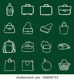 Vector Set of Chalk Doodle Bags Icons