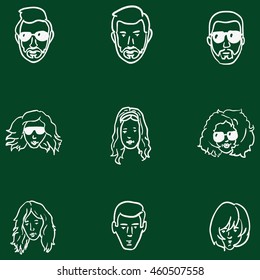 Vector Set of Chalk Doodle Hairstyles Icons.